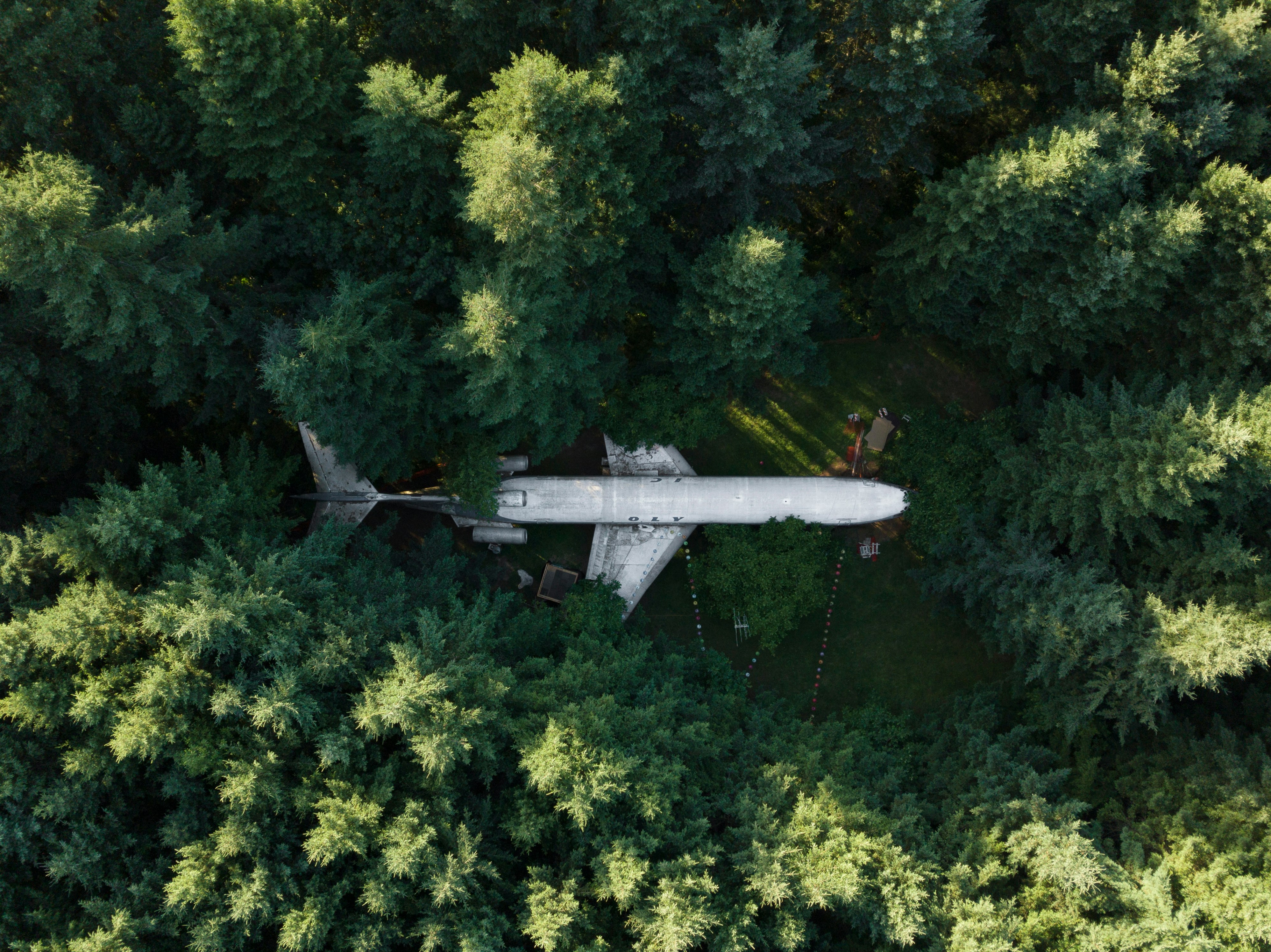 high-angle photo of white plane